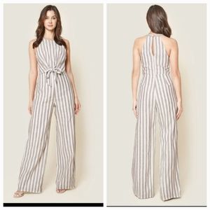 Sugar Lips 100% Linen Livie Jumpsuit Halter Wide Straight Leg Tie Front